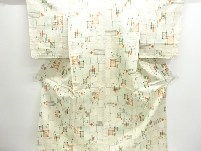 JAPANESE KIMONO / UNUSED HITOE TSUMUGI / WOVEN ABSTRAC PATTERN 